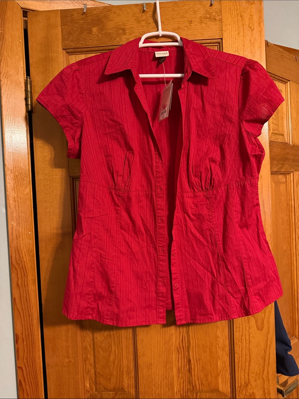 Sonoma Women's Red Short-Sleeve Button-Front Shirt